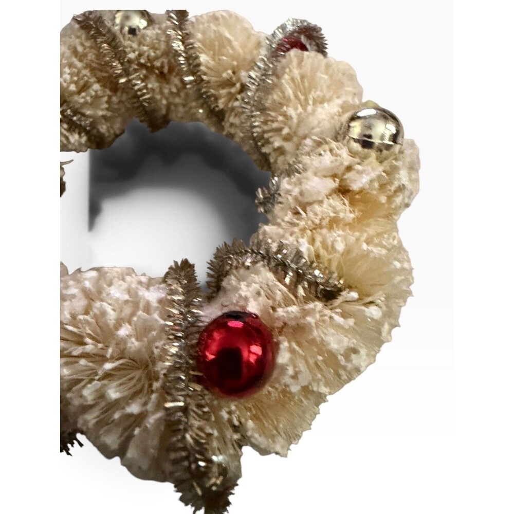 VTG Bottle Brush Wreath Christmas Ornament Flocked Balls Honey And Me inc 4” - Picture 2 of 5